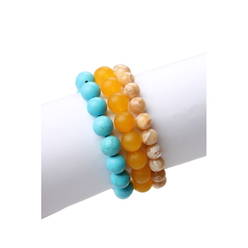 Designer Womens Yellow/Blue Tone Stone Bead Stretch Bracelets LOT 3